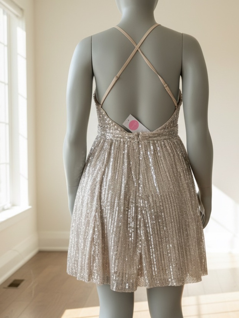 Champagne Sequin Party Dress-Size: M